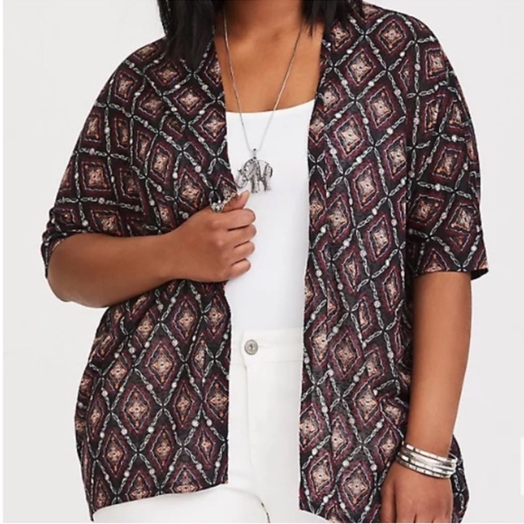 torrid Sweaters - TORRID Black Geo Knit Open Drape Cardigan, Plus Size 2X